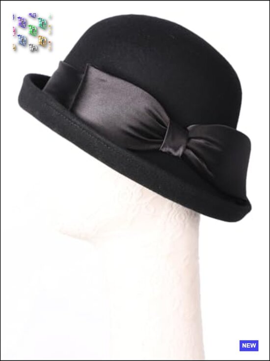 Wool Felt Cloche Hat with Bow Formal Elegant Church Tea Party Dress Cocktail main image 6